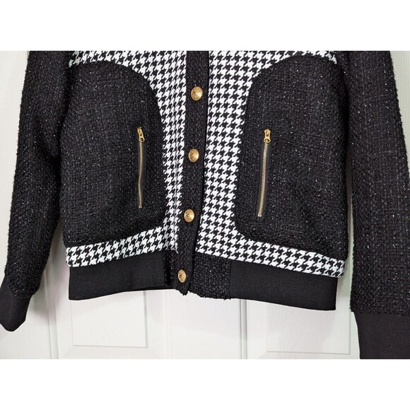 Wiwal Orna Dress Jacket Womens Small Tweed Metallic Black White Houndstooth - Picture 3 of 10